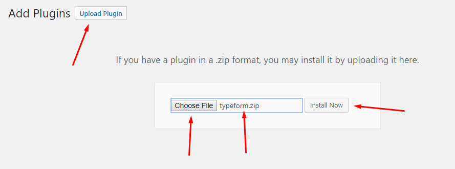 Typeform WordPress - Add Plugins page